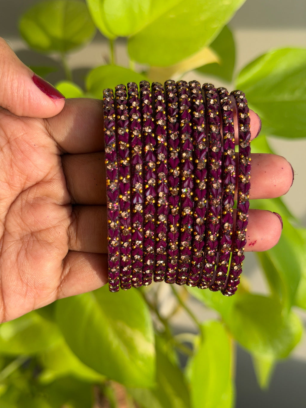 Purple Heart Glass Bangles - Set of 12 Bangles