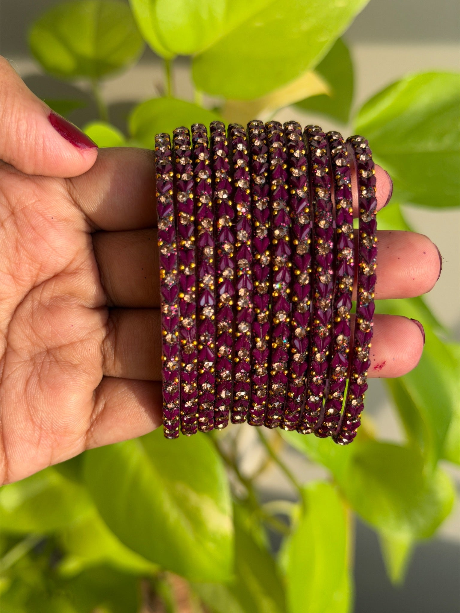 Purple Heart Glass Bangles - Set of 12 Bangles