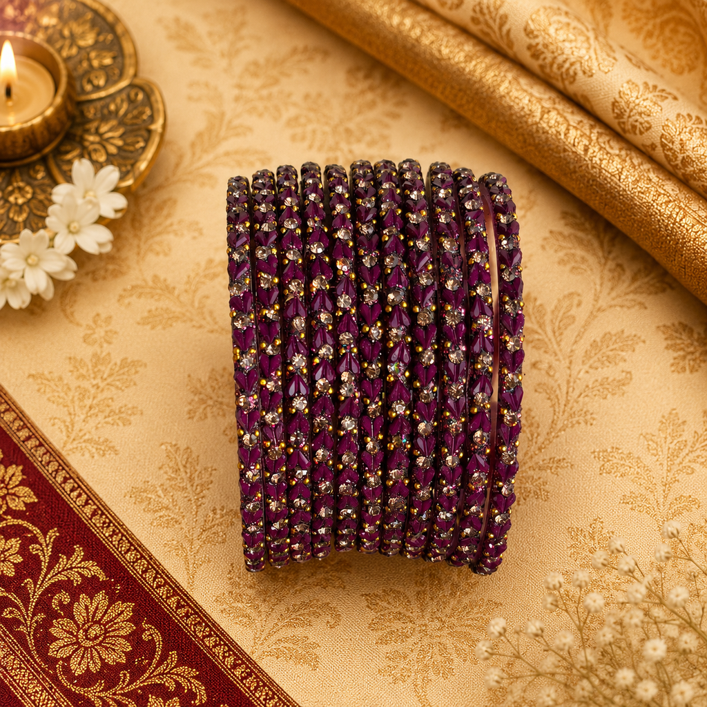 Purple Heart Glass Bangles - Set of 12 Bangles