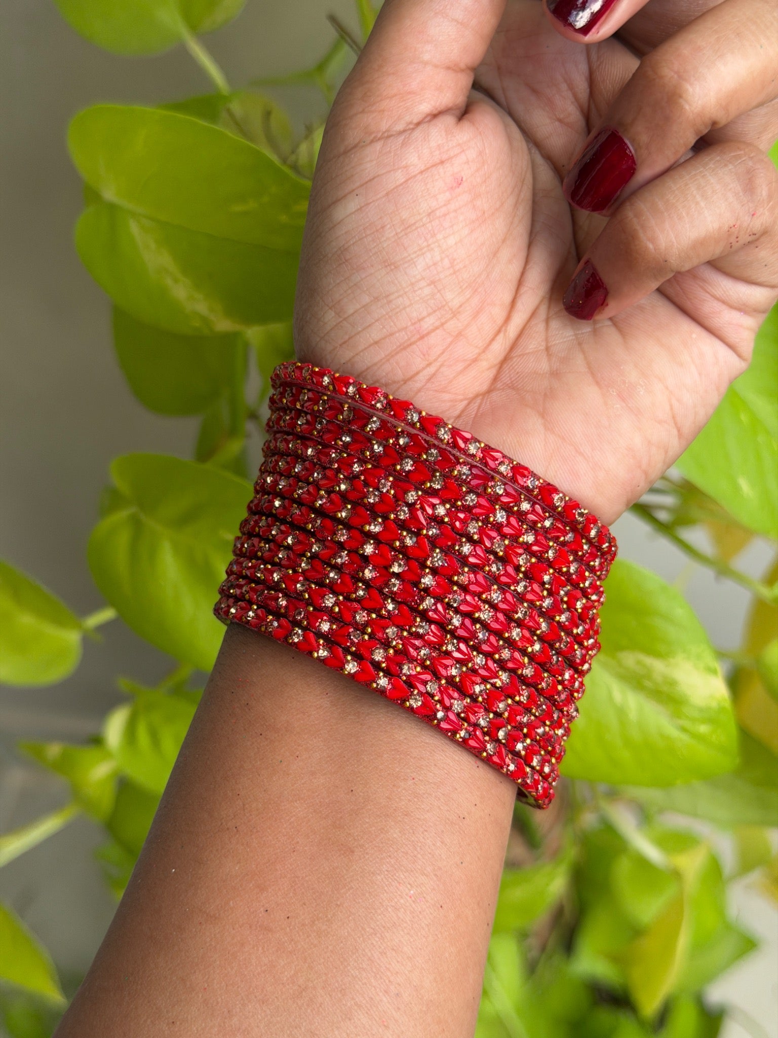 Red Heart Glass Bangles - Set of 12 Bangles