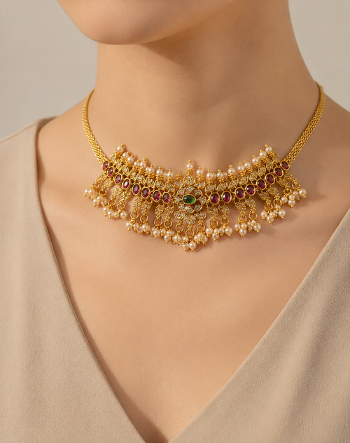 Antique Ruby & Pearl AD Choker Set