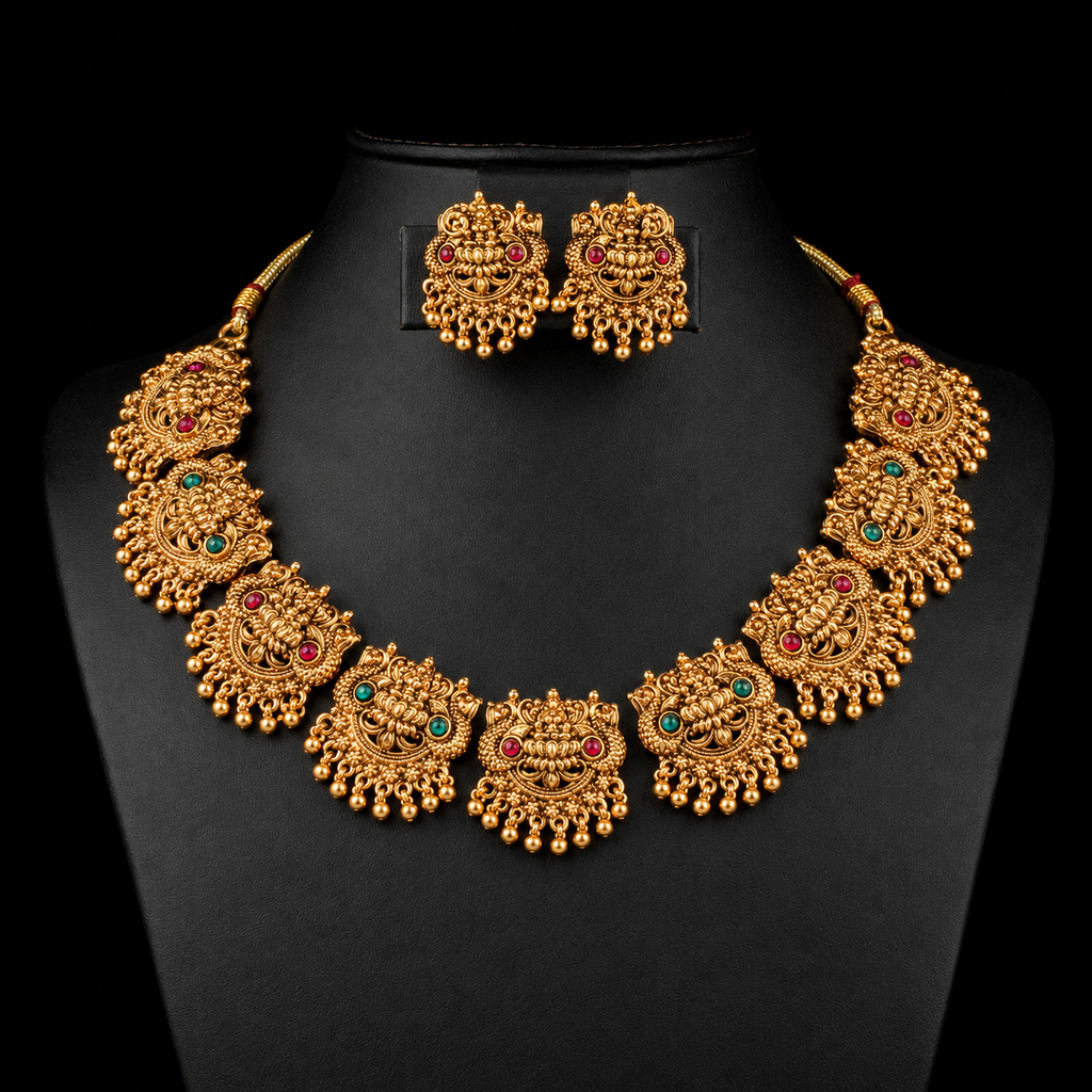 Lakshmi Devi Lotus Temple Necklace