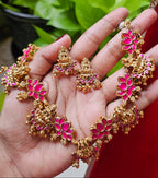 Antique Pink Lotus Lakshmi Devi Necklace Set
