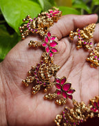Antique Pink Lotus Lakshmi Devi Necklace Set