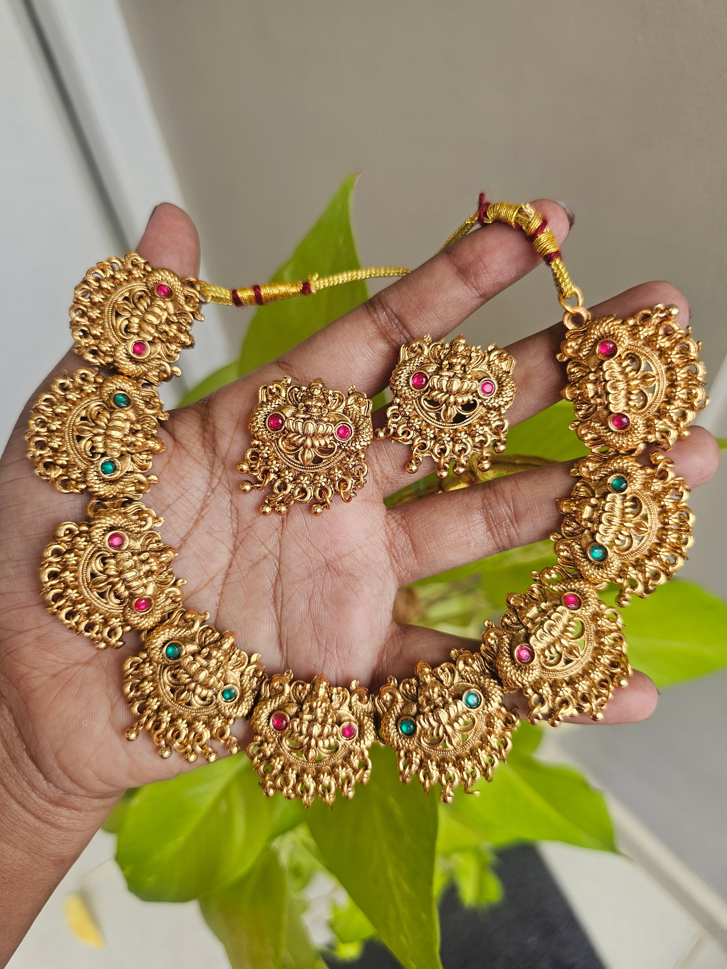 Lakshmi Devi Lotus Temple Necklace