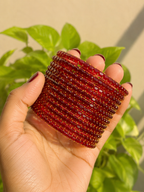 Red Cubecut Glass Bangles - Set of 12 Bangles