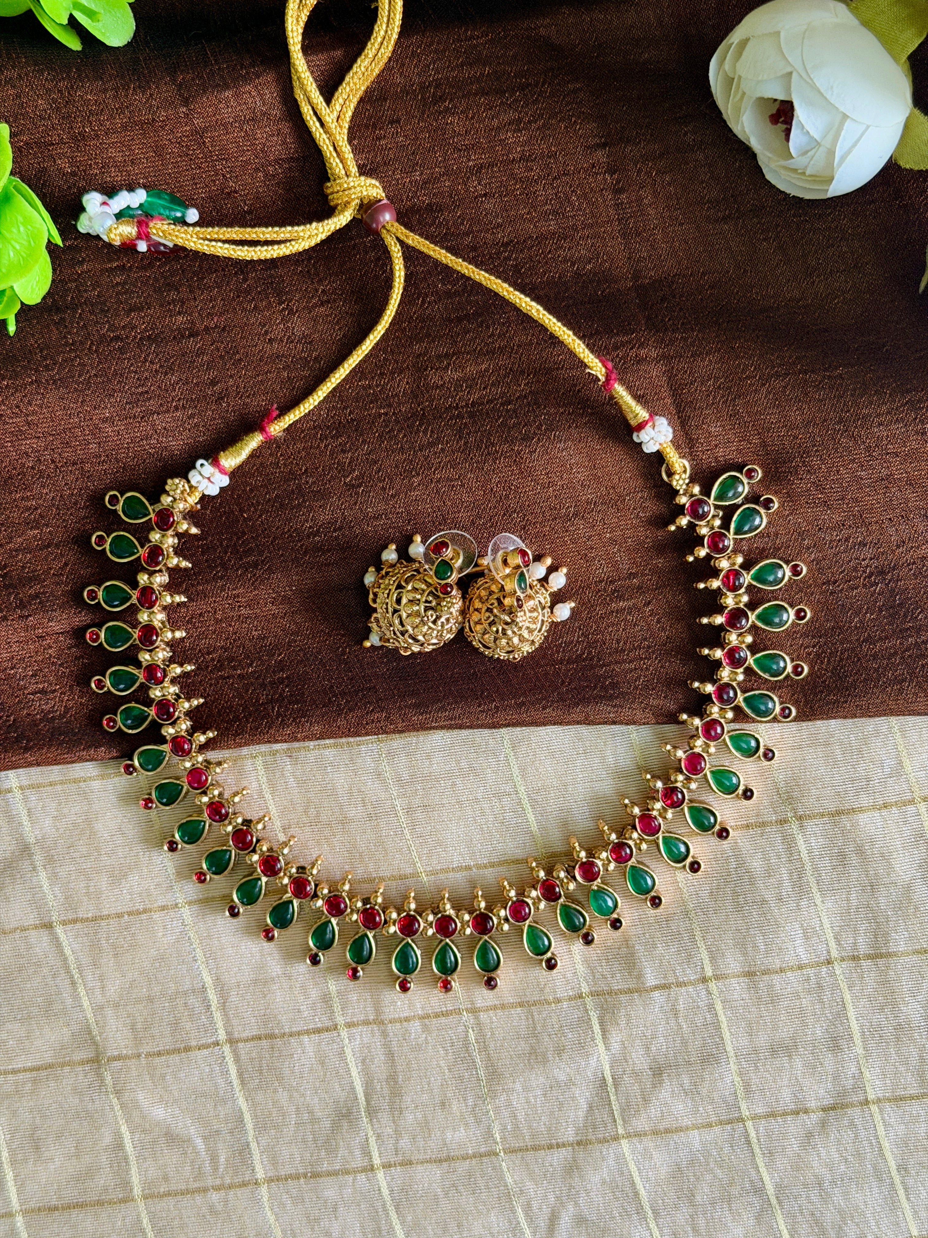 Green & Ruby Kemp Stone Necklace Set