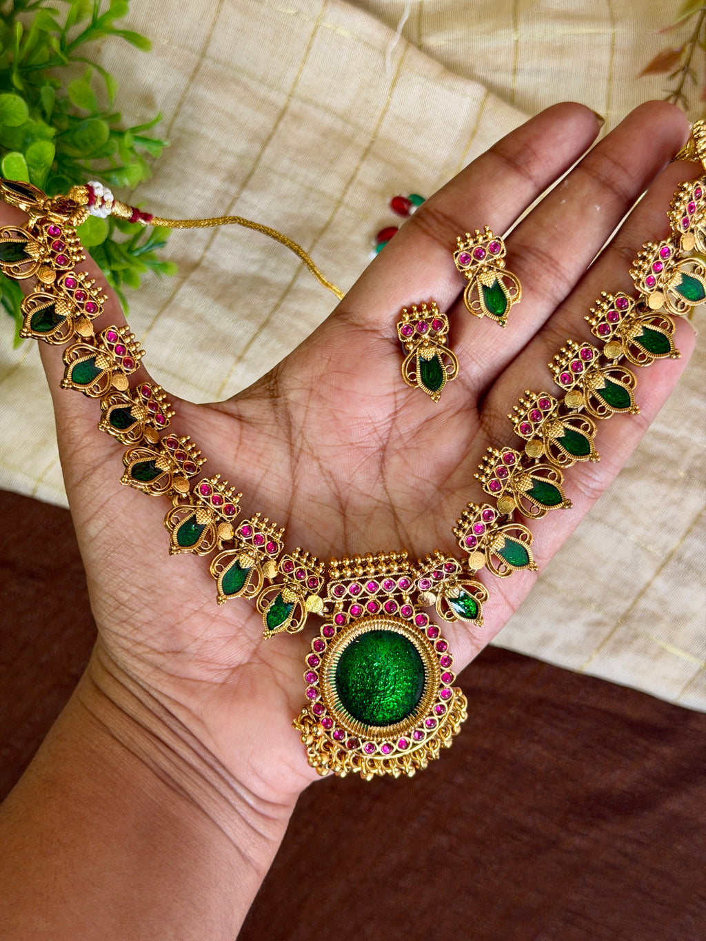 Green Palakka Heritage Short Haram Set