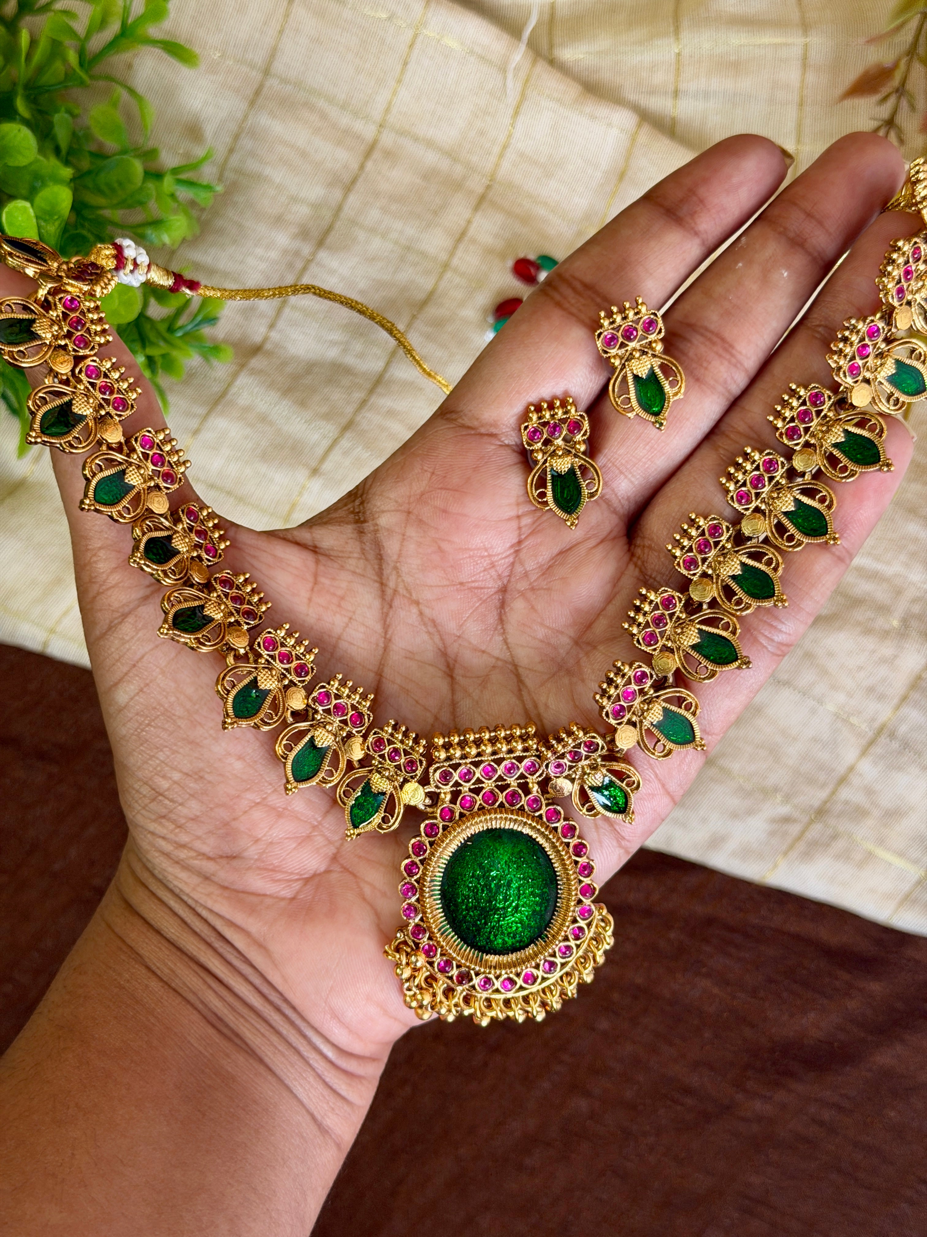 Green Palakka Heritage Short Haram Set