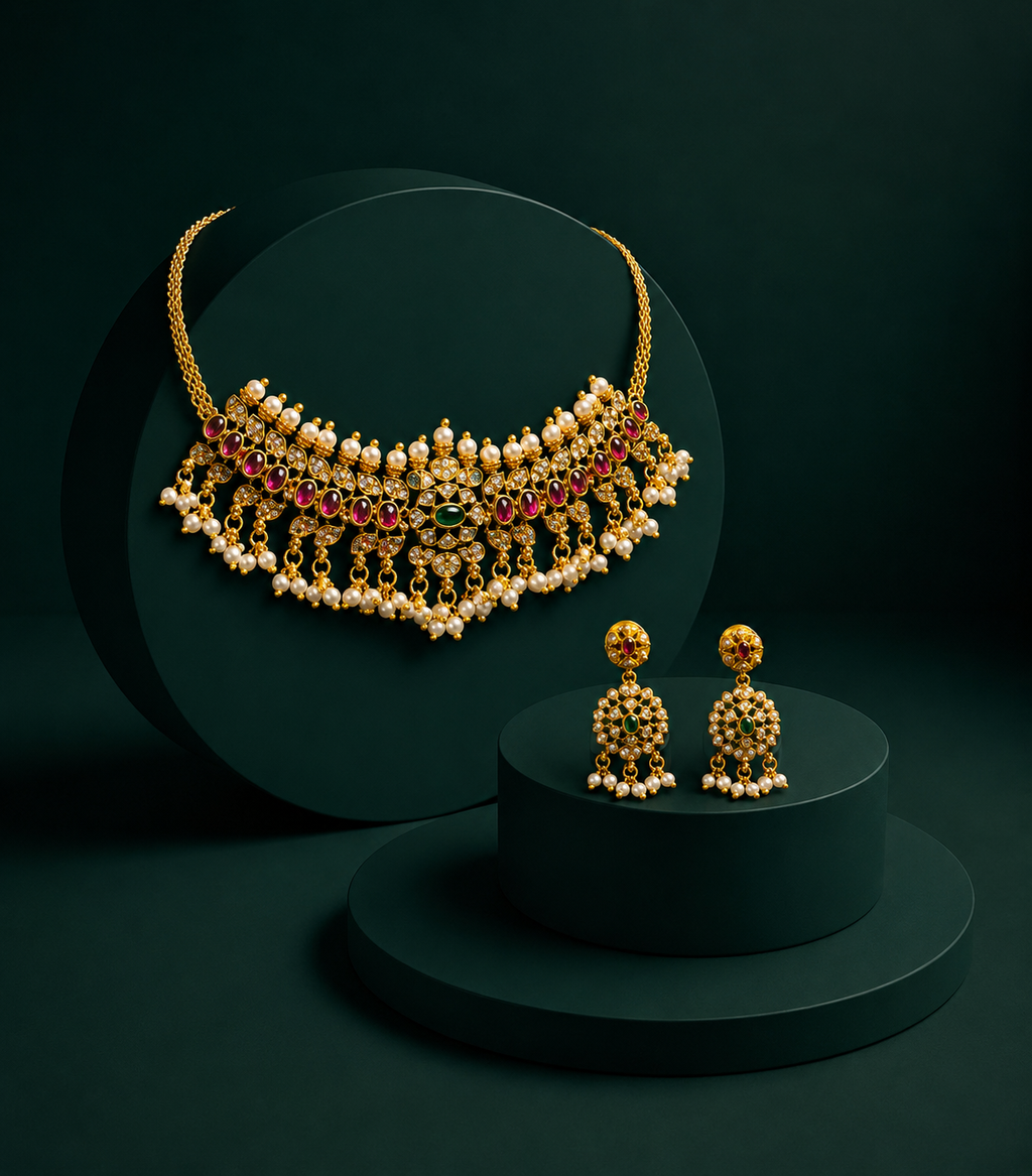 Antique Ruby & Pearl AD Choker Set