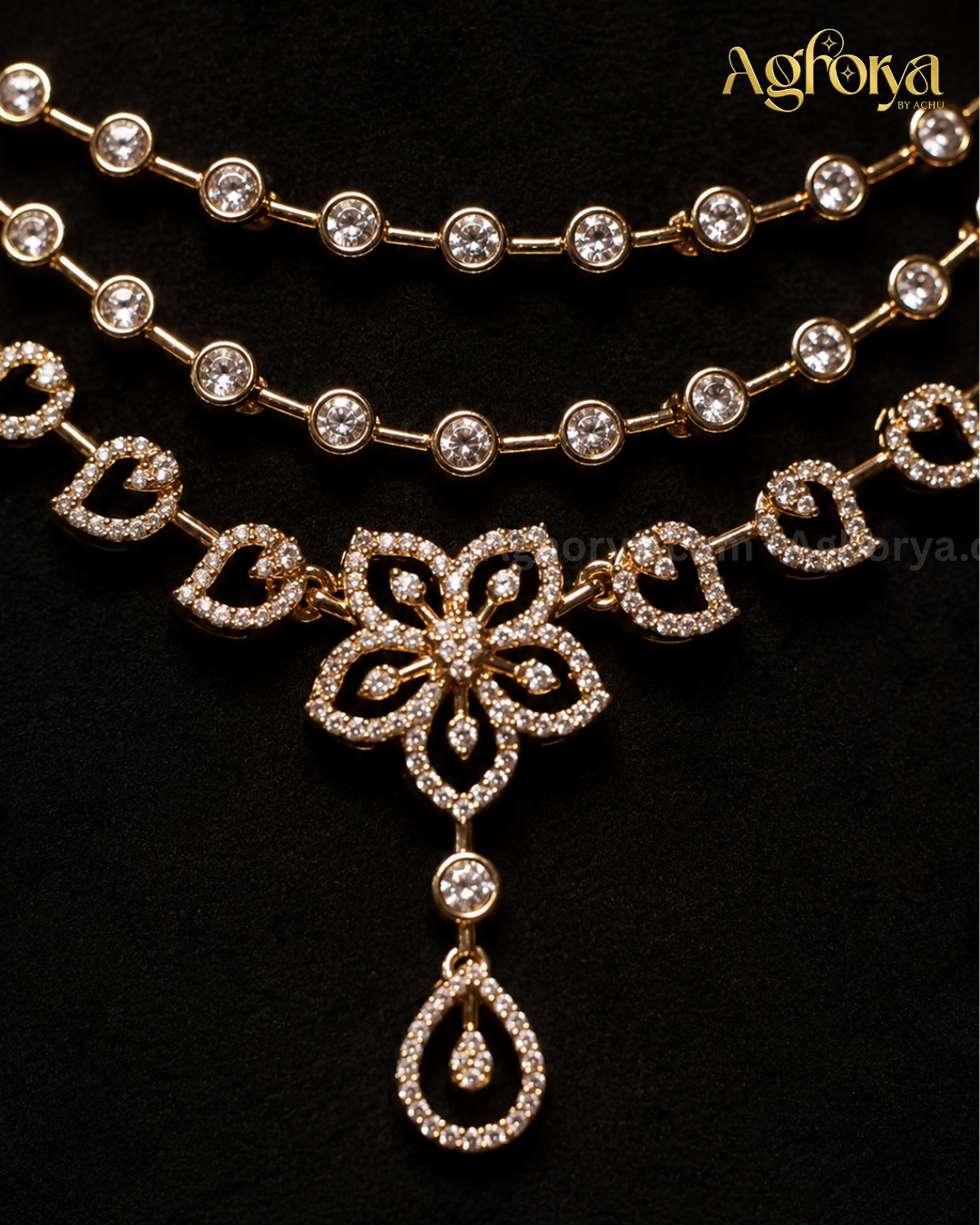 Elegant Floral American Diamond Layered Necklace Set