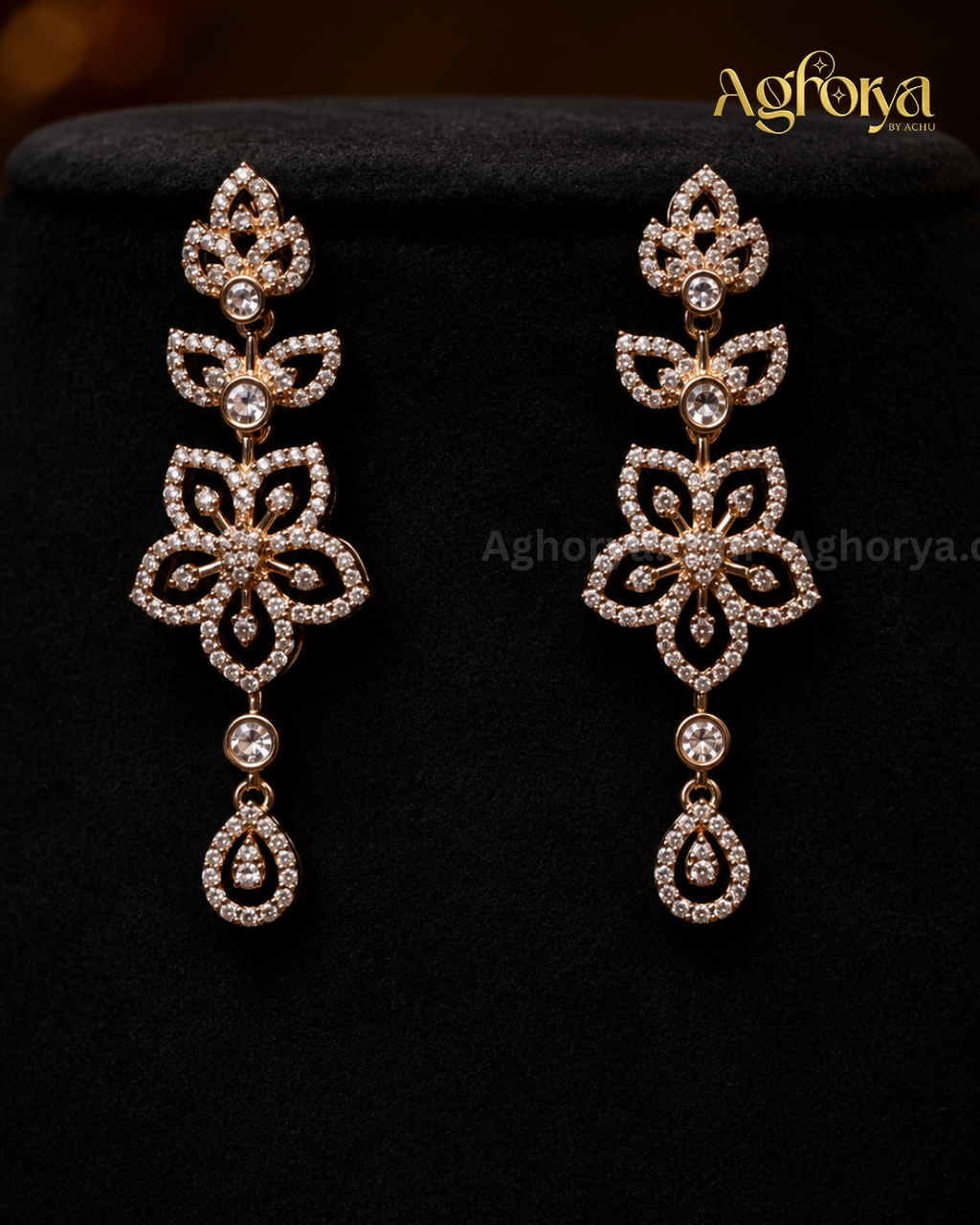 Elegant Floral American Diamond Layered Necklace Set