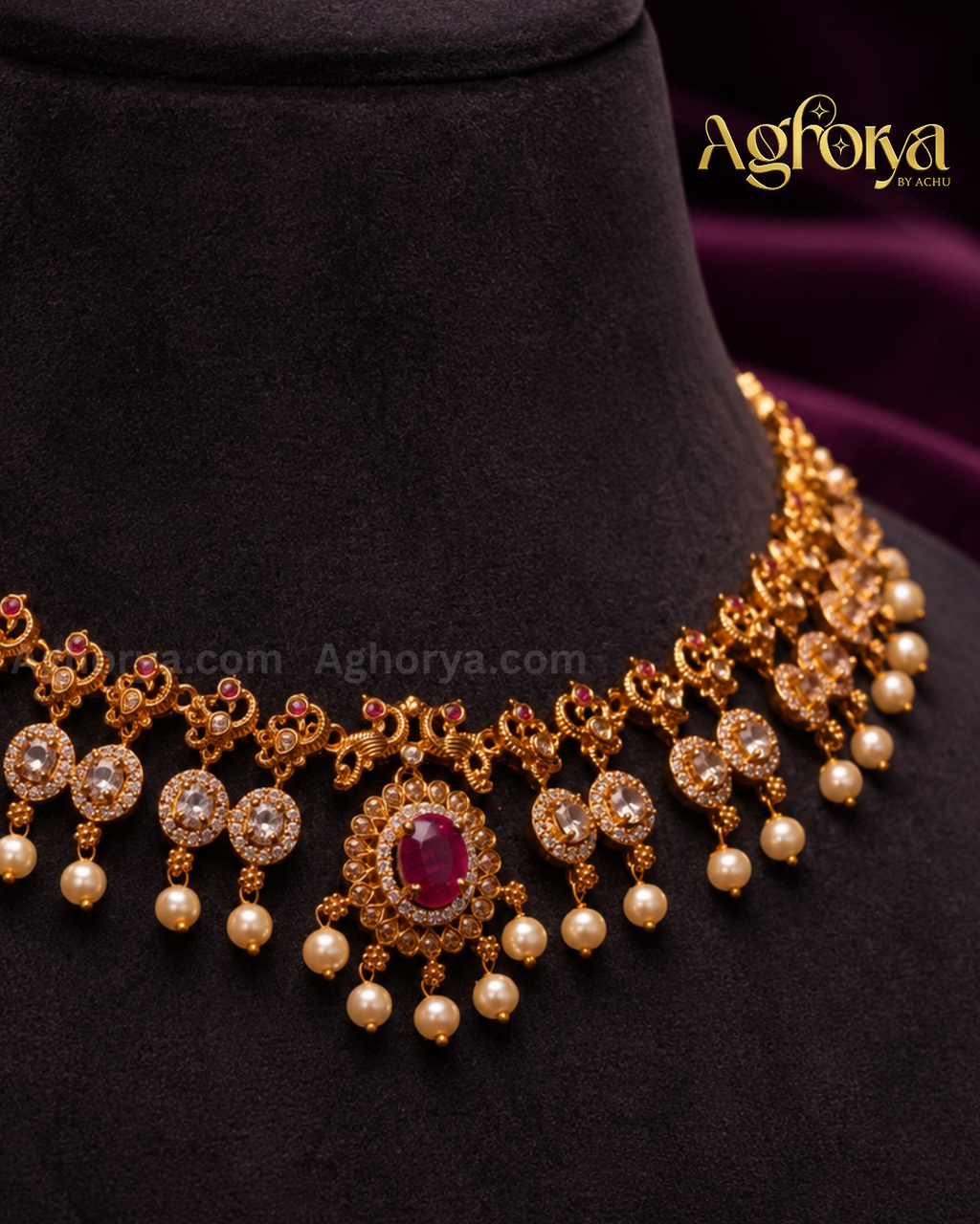 Royal Ruby American Diamond Necklace Set