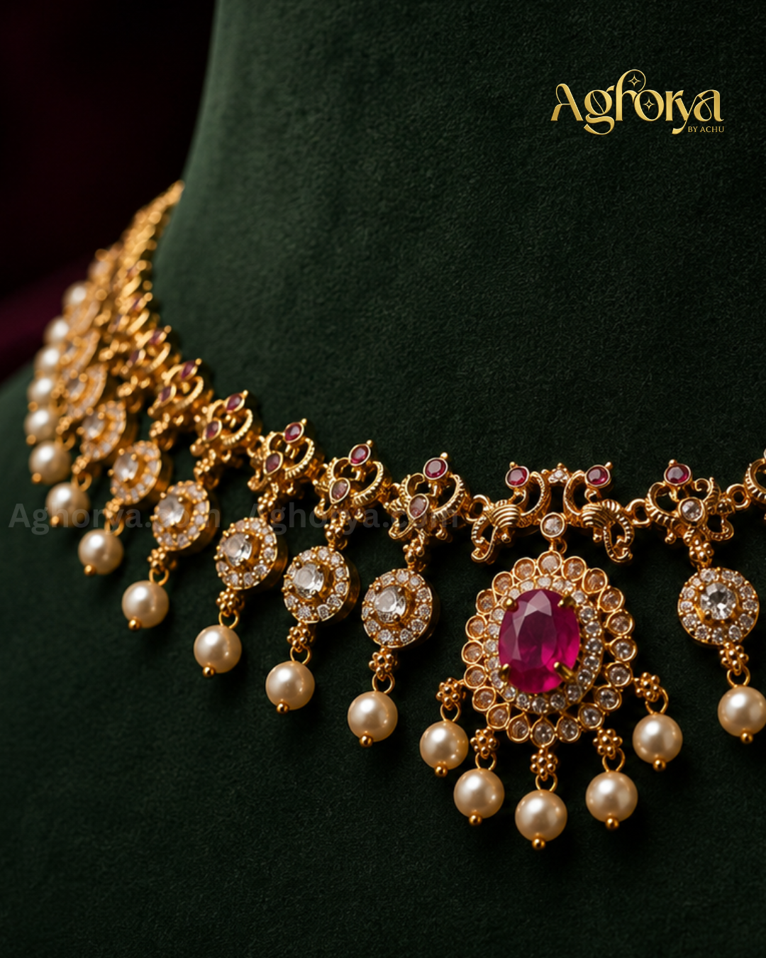 Royal Ruby American Diamond Necklace Set