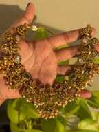 Antique Temple Lakshmi Necklace Set with Kemp Stones