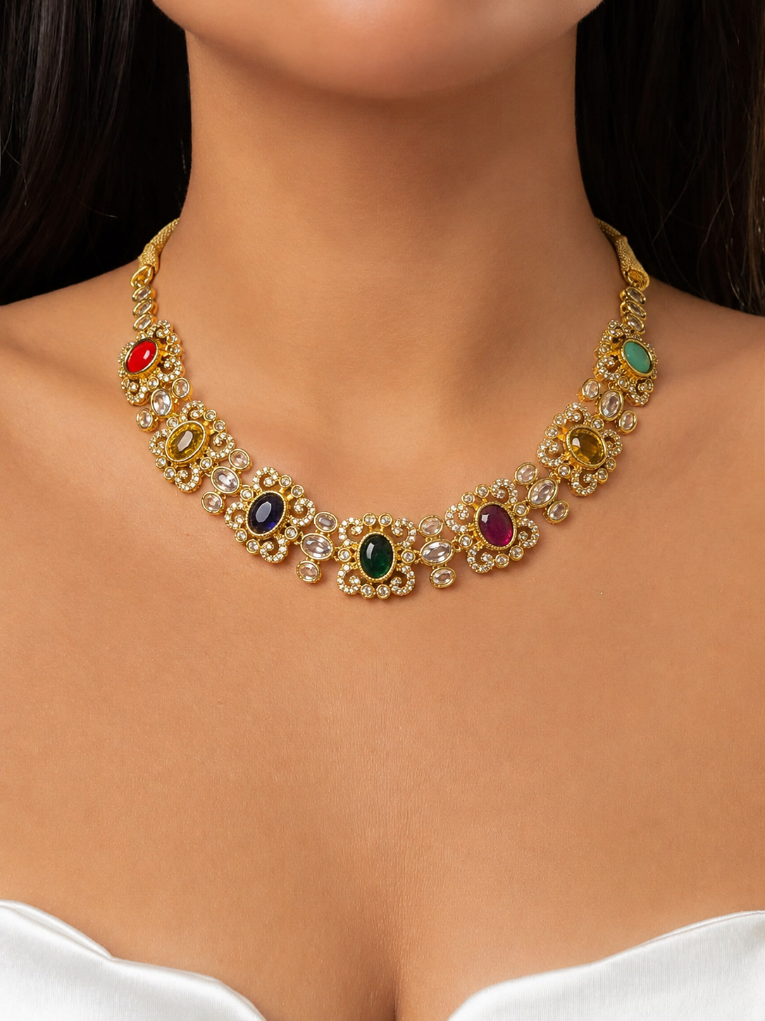 Antique Multicolor AD Stone Necklace
