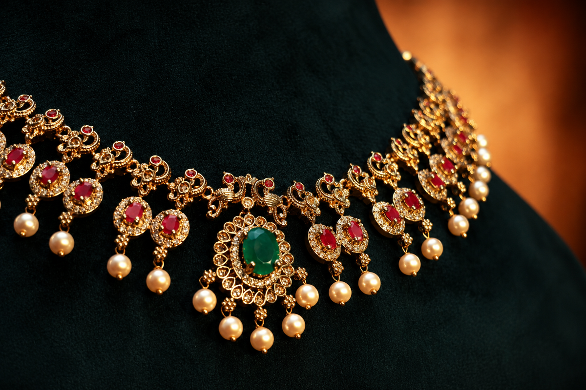 Royal Ruby American Diamond Necklace Set