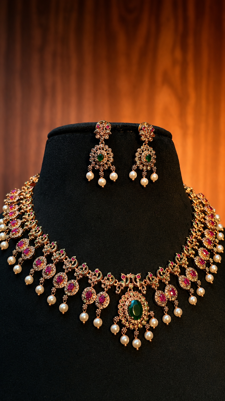 Royal Ruby American Diamond Necklace Set