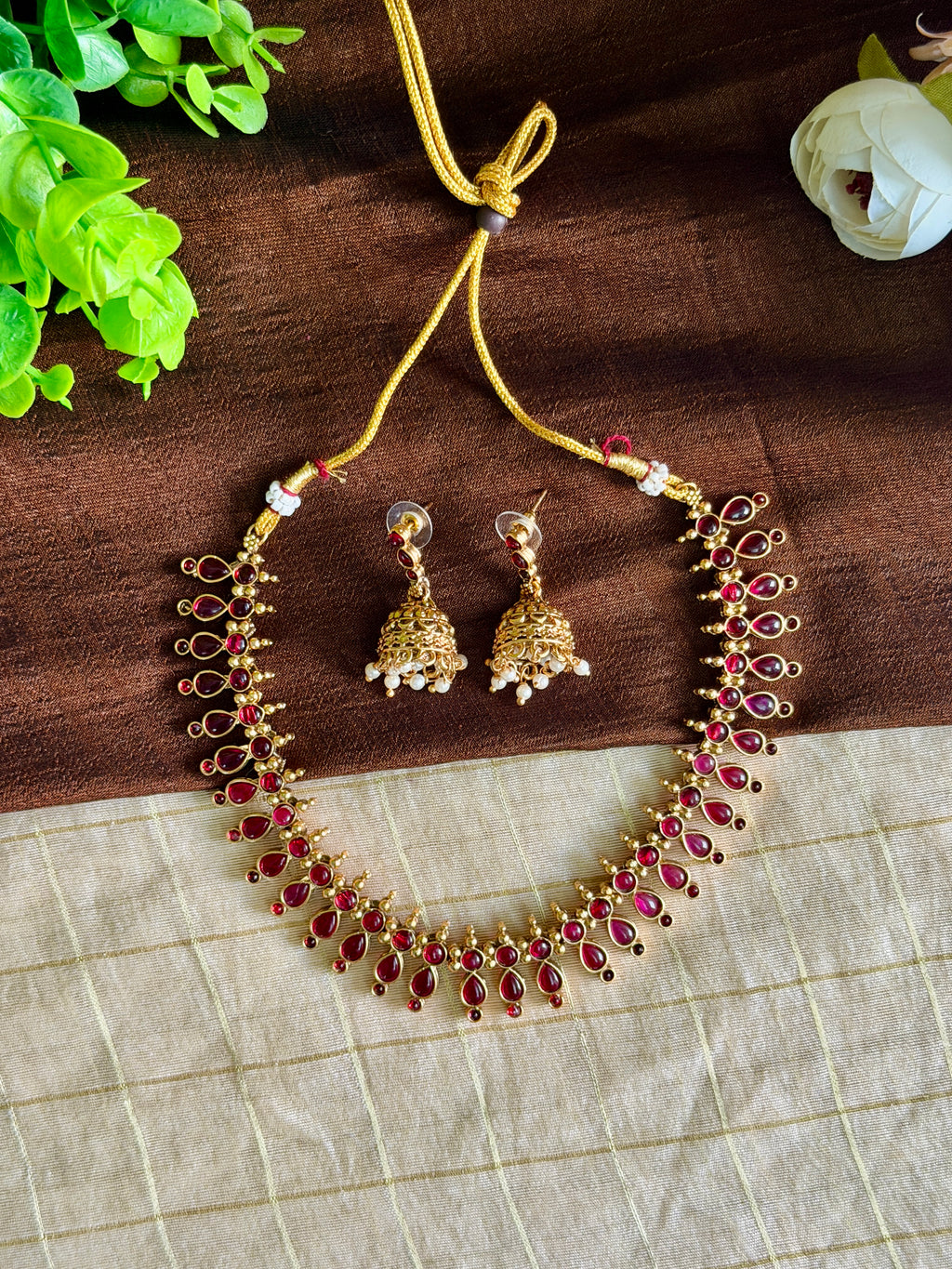 Ruby Kemp Stone Necklace Set
