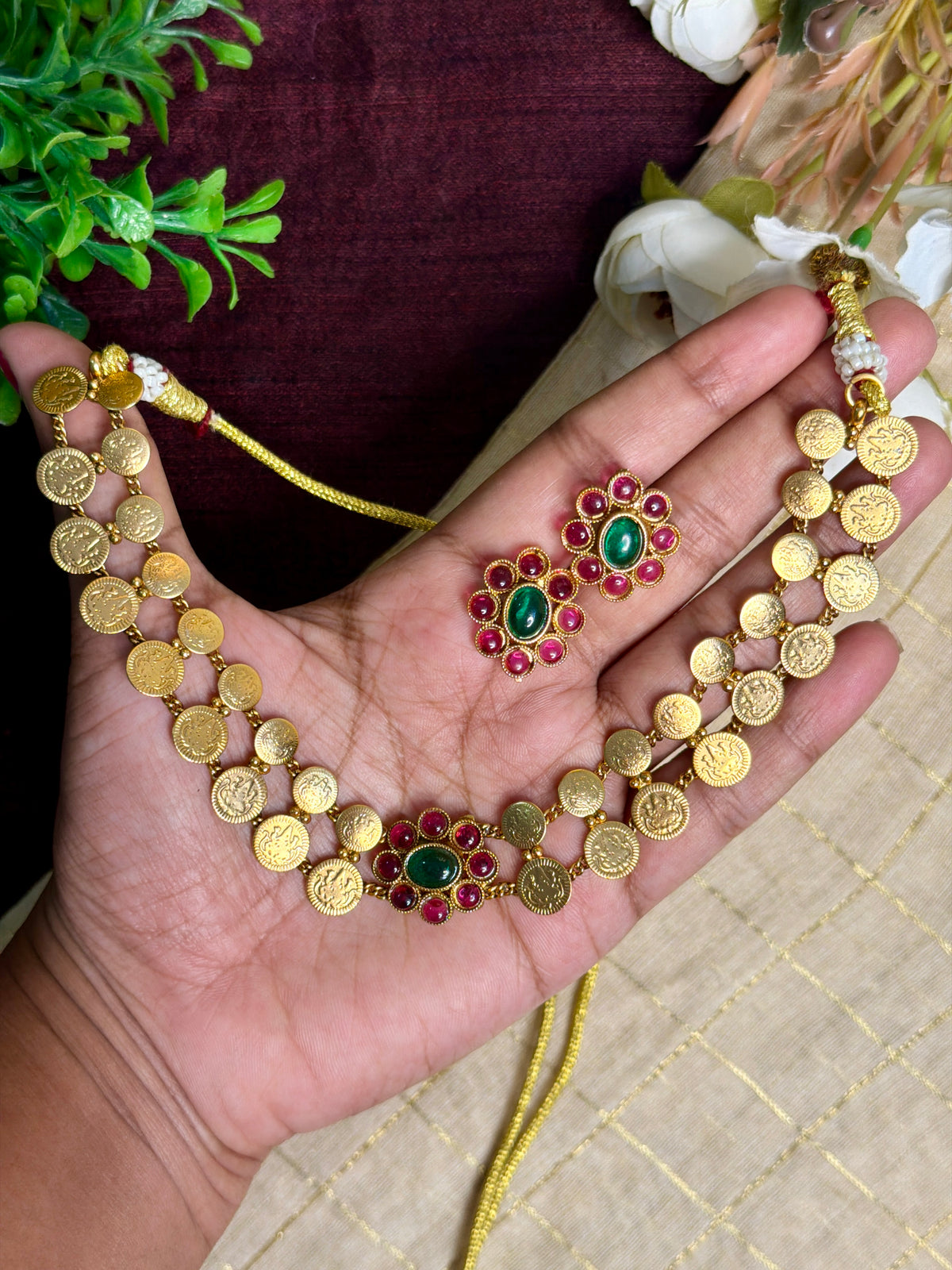 Floral Coin Necklace / Choker