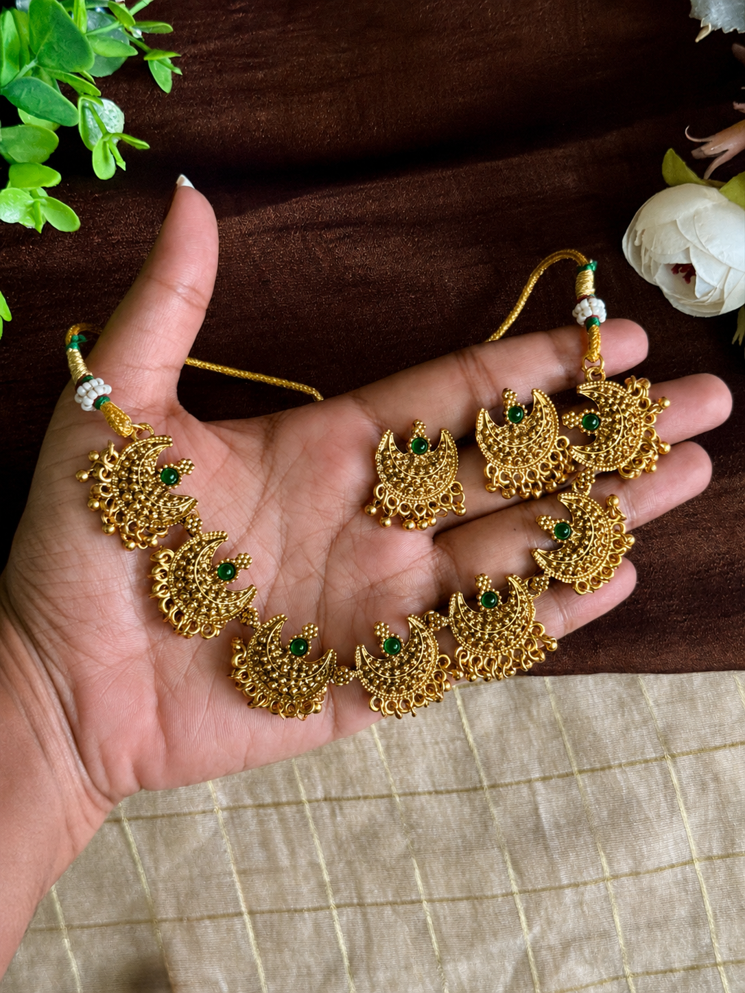 Moon Gungroo Necklace Set -Green