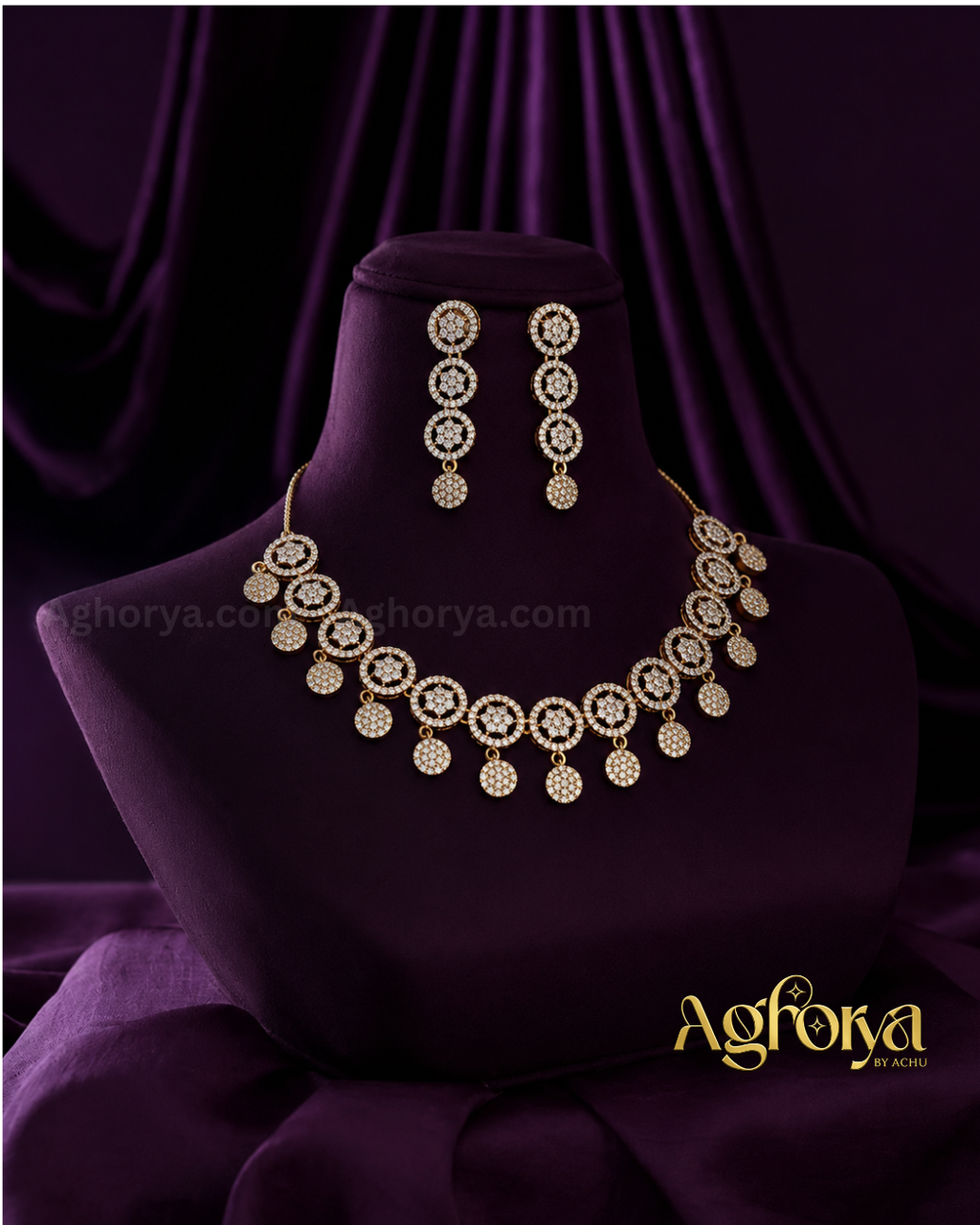 Premium Aura Circle AD Necklace Set