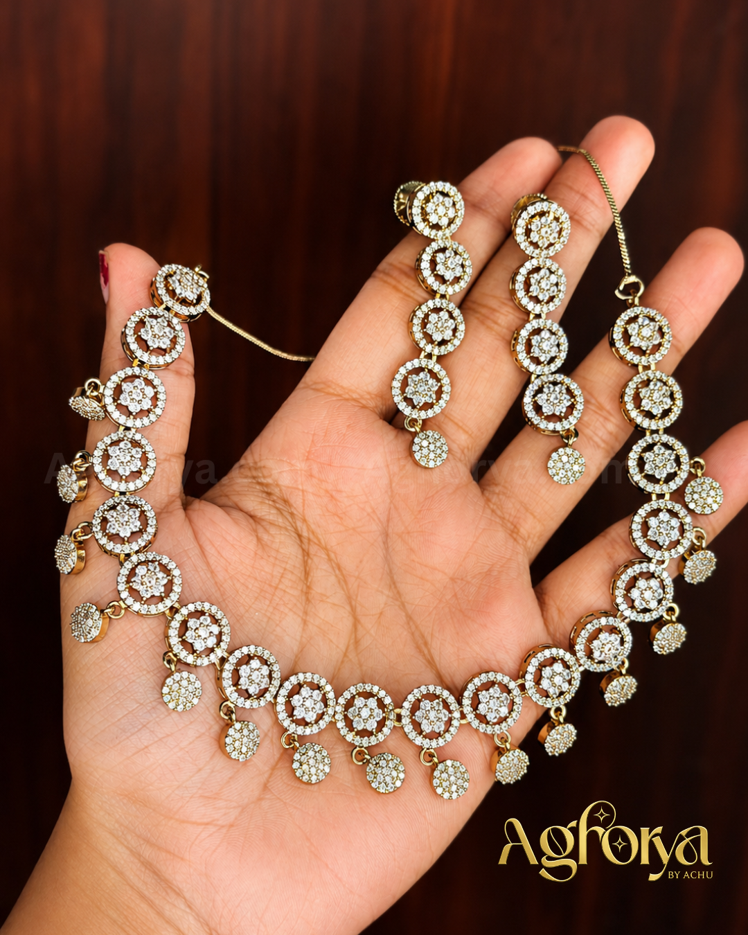 Premium Aura Circle AD Necklace Set