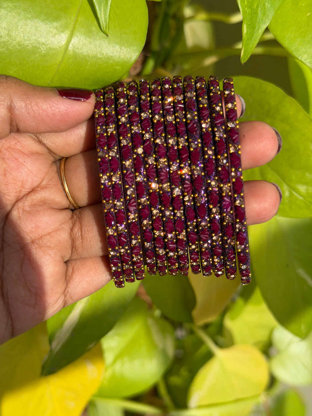 Purple Lotus Glass Bangles - Set of 12 Bangles