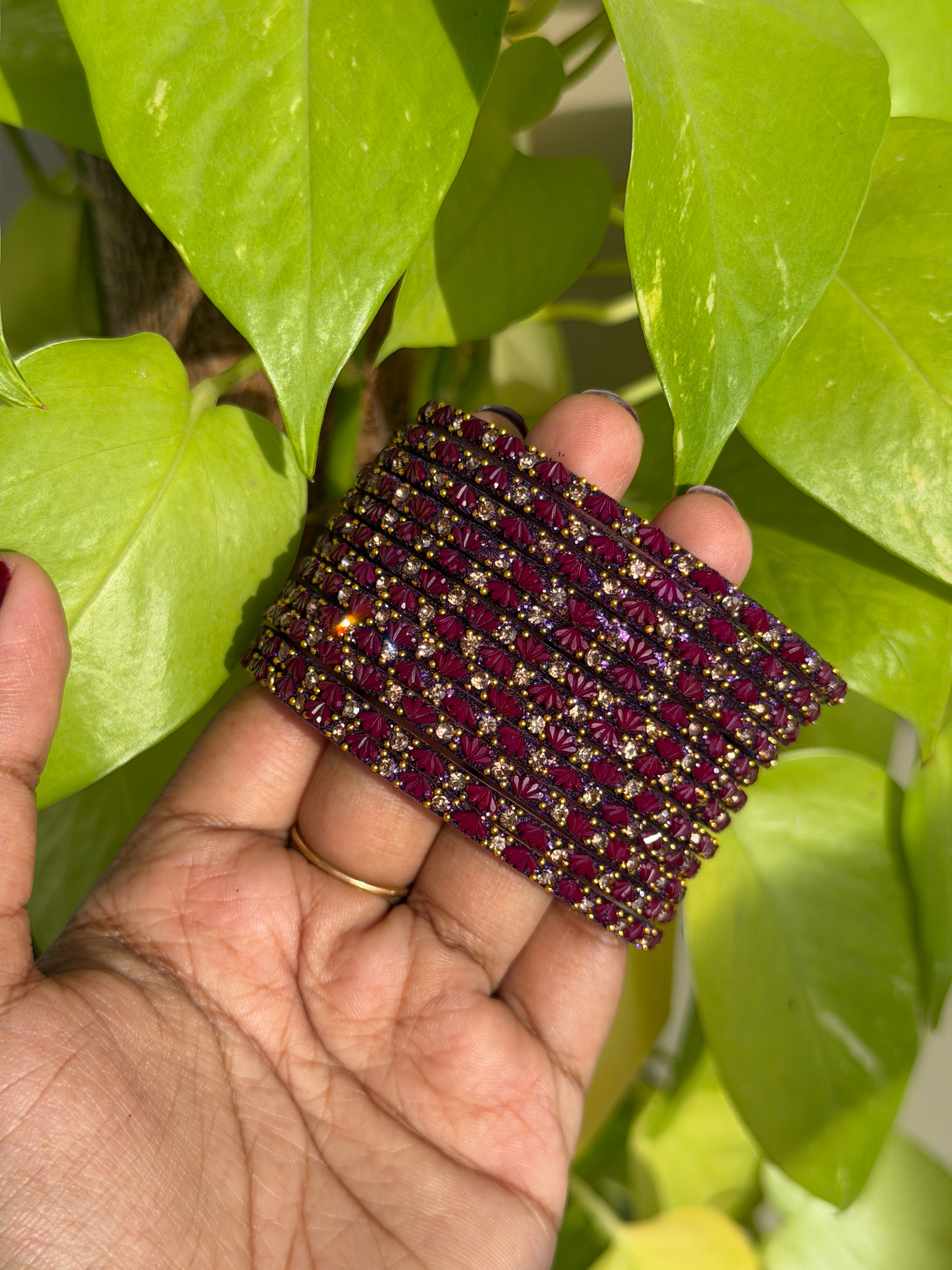 Purple Lotus Glass Bangles - Set of 12 Bangles