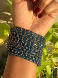 Peacock Blue Lotus Glass Bangles - Set of 12 Bangles