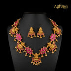 Antique Pink Lotus Lakshmi Devi Necklace Set