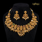 Antique Temple Lakshmi Necklace Set with Kemp Stones