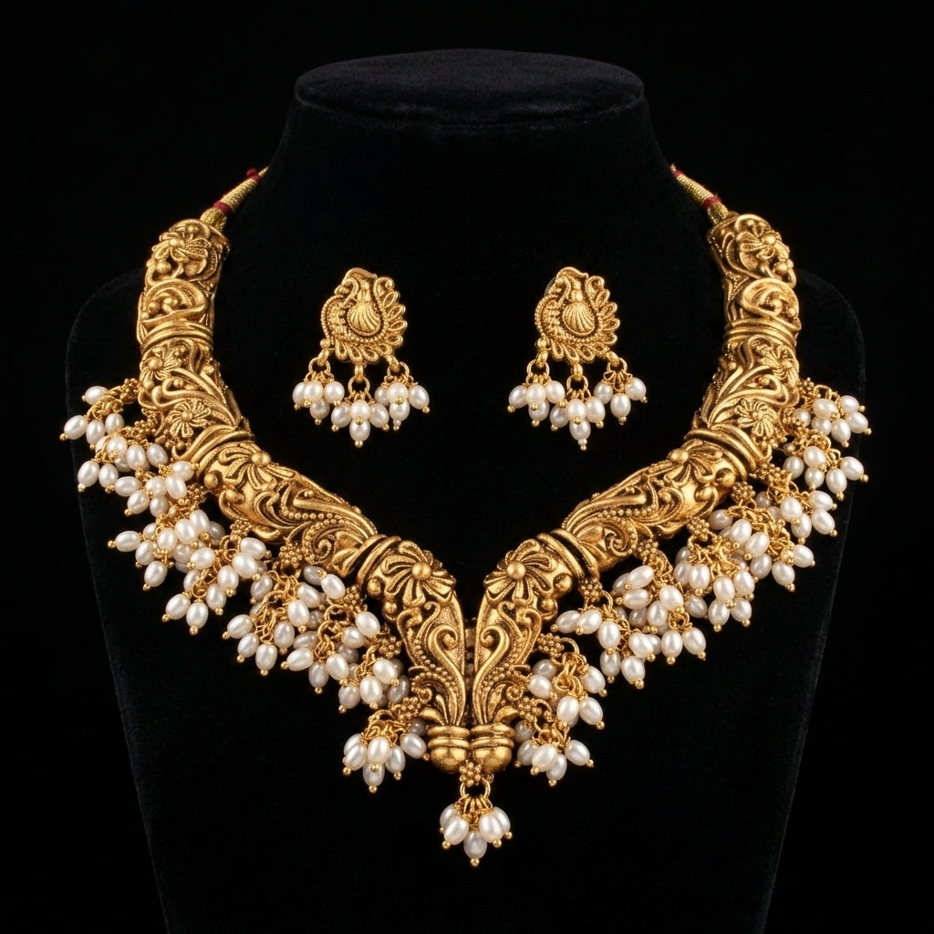 Antique Pearl Guttapusalu Necklace Set