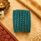 Aqua Blue Heart Glass Bangles - Set of 12 Bangles