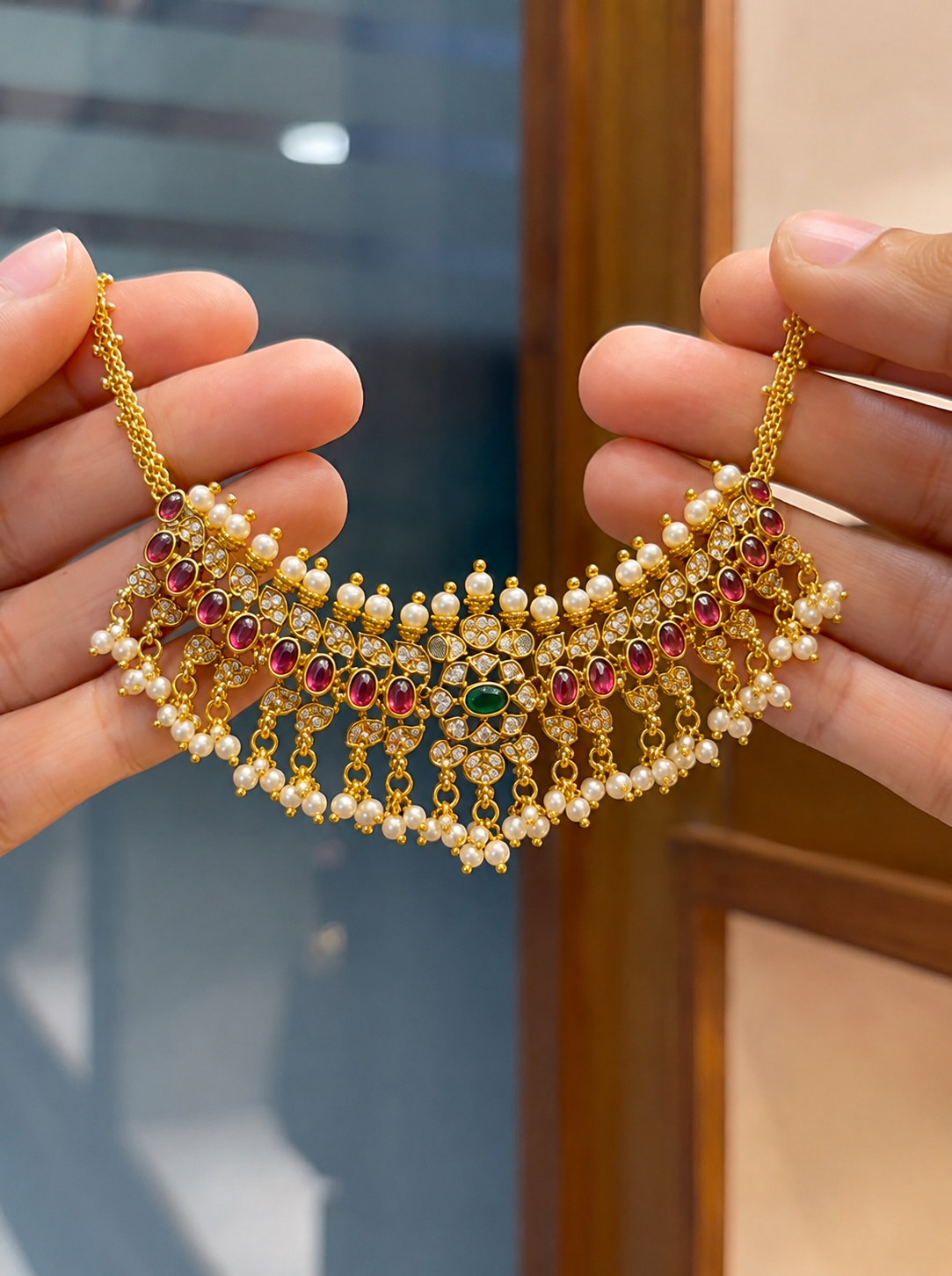 Antique Ruby & Pearl AD Choker Set