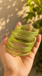 Green Cubecut Glass Bangles - Set of 12 Bangles