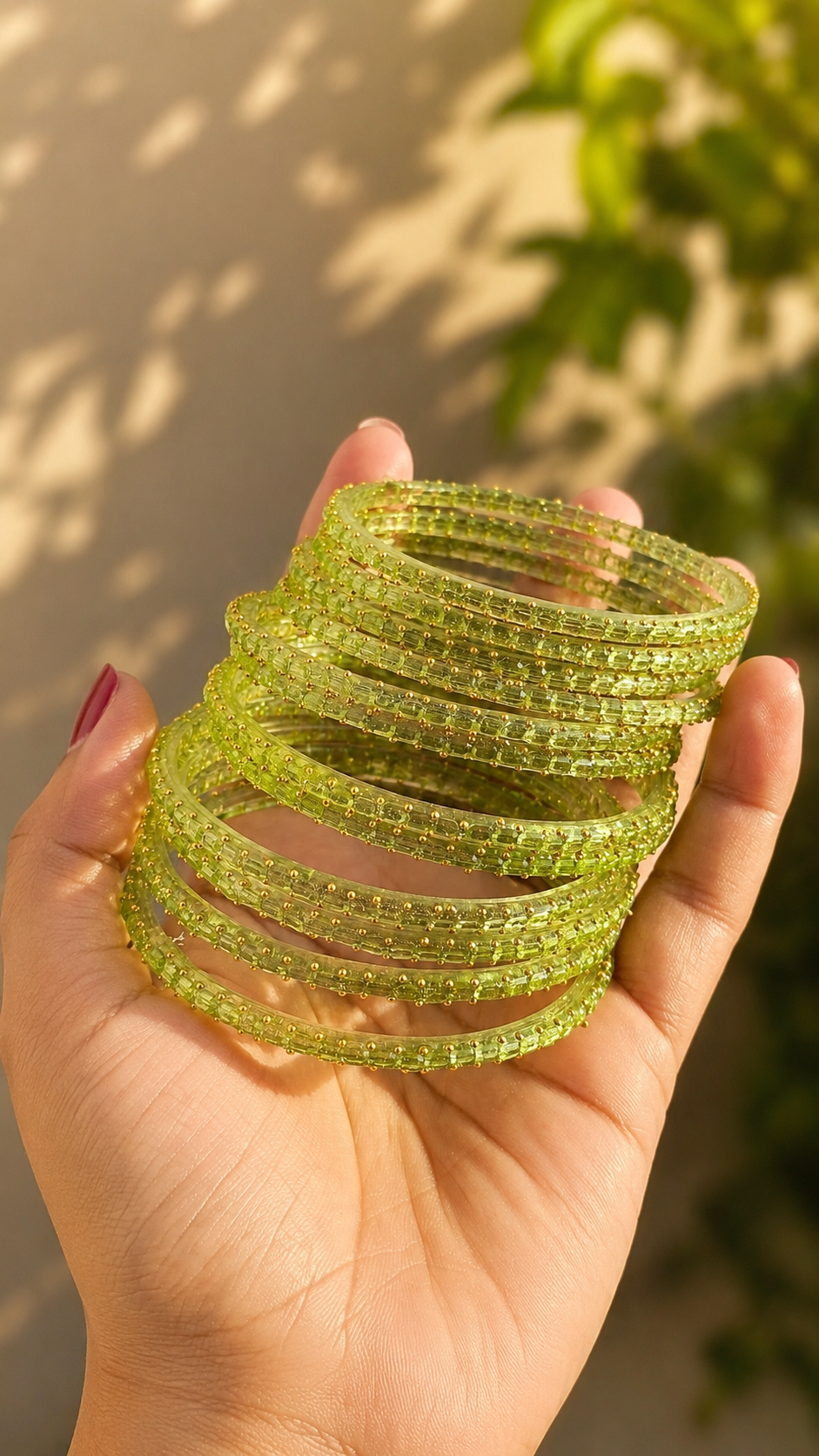 Green Cubecut Glass Bangles - Set of 12 Bangles