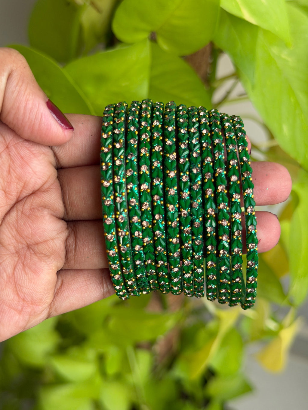 Green Heart Glass Bangles - Set of 12 Bangles
