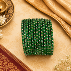 Green Heart Glass Bangles - Set of 12 Bangles