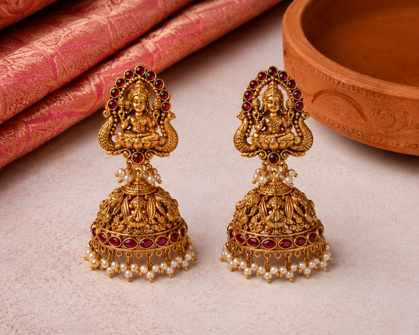 Lakshmi Ruby Temple Jhumka