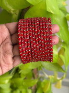 Red Heart Glass Bangles - Set of 12 Bangles