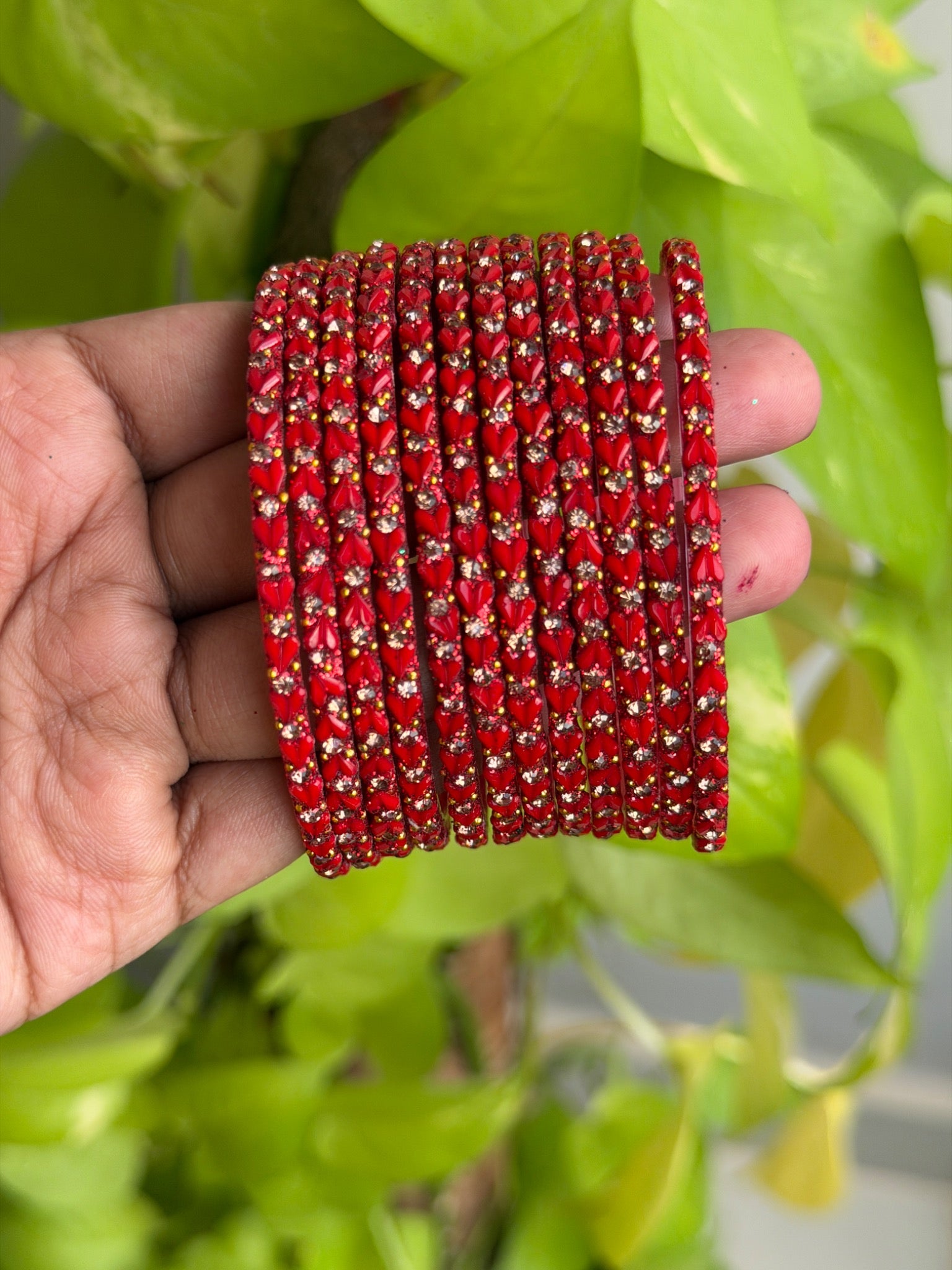 Red Heart Glass Bangles - Set of 12 Bangles