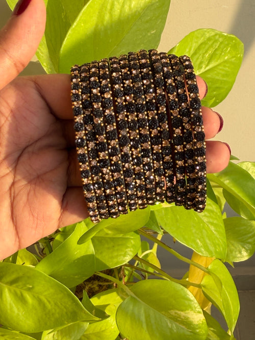 Black Rose Glass Bangles - Set of 12 Bangles