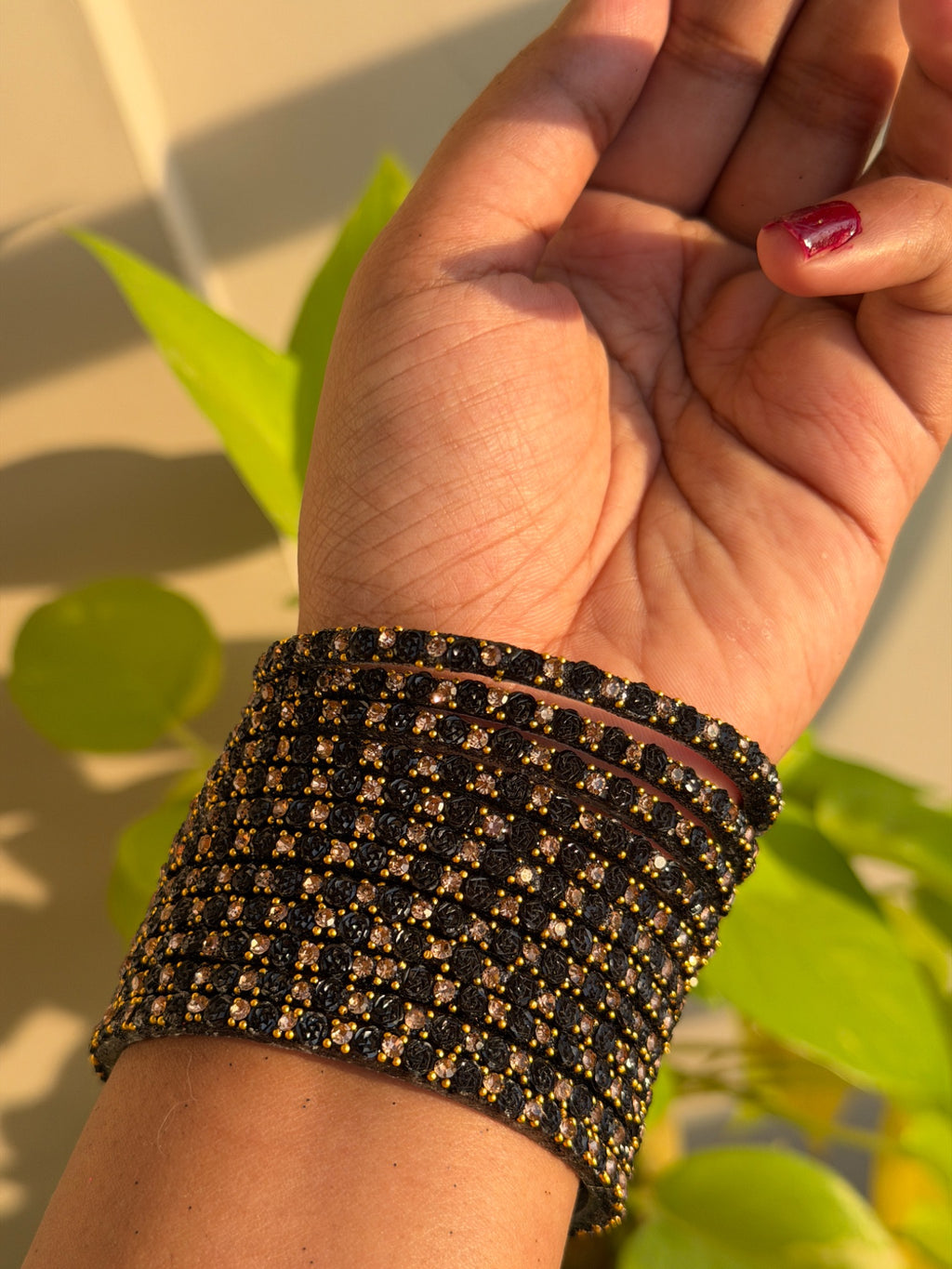 Black Rose Glass Bangles - Set of 12 Bangles
