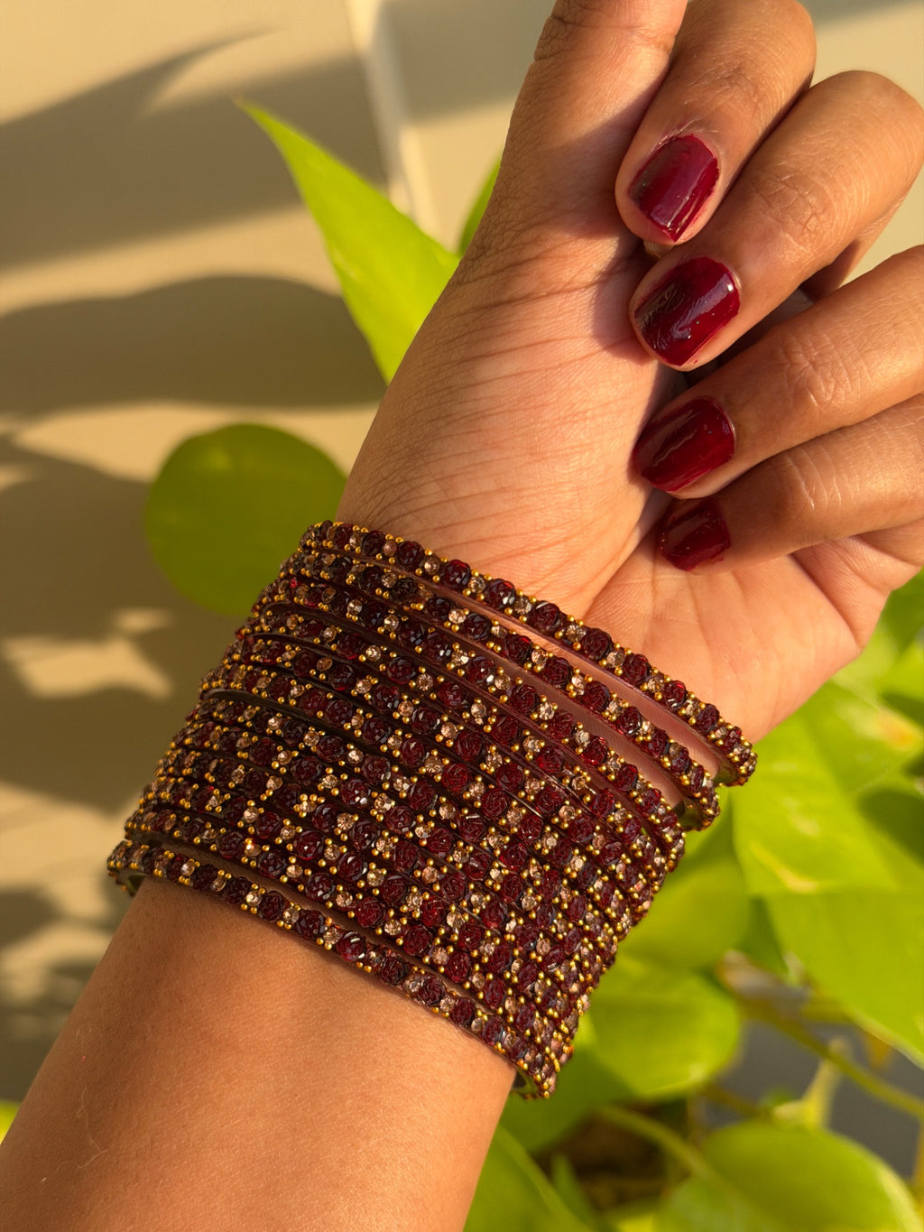 Ruby wine Rose Glass Bangles - Set of 12 Bangles