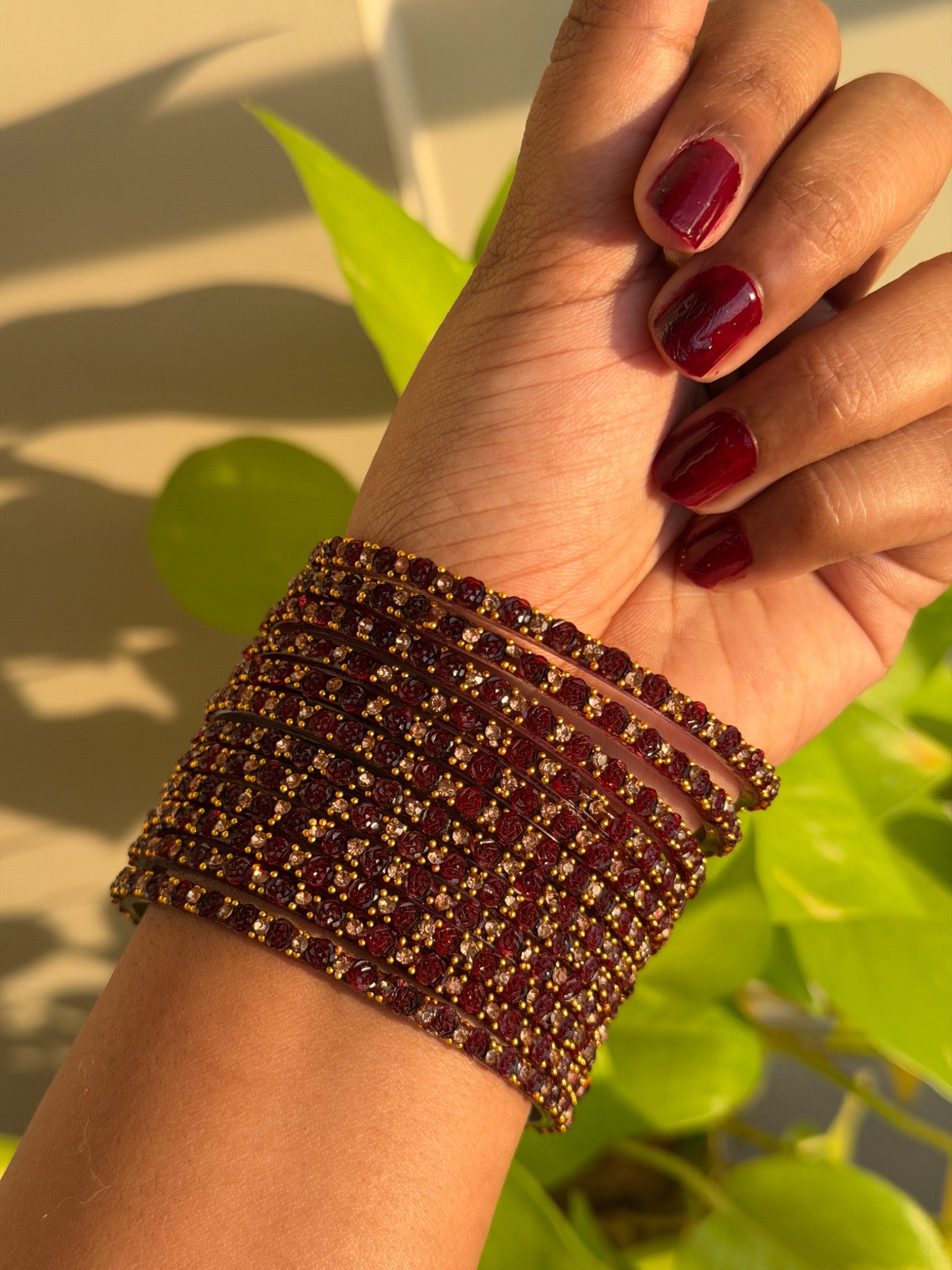 Ruby wine Rose Glass Bangles - Set of 12 Bangles