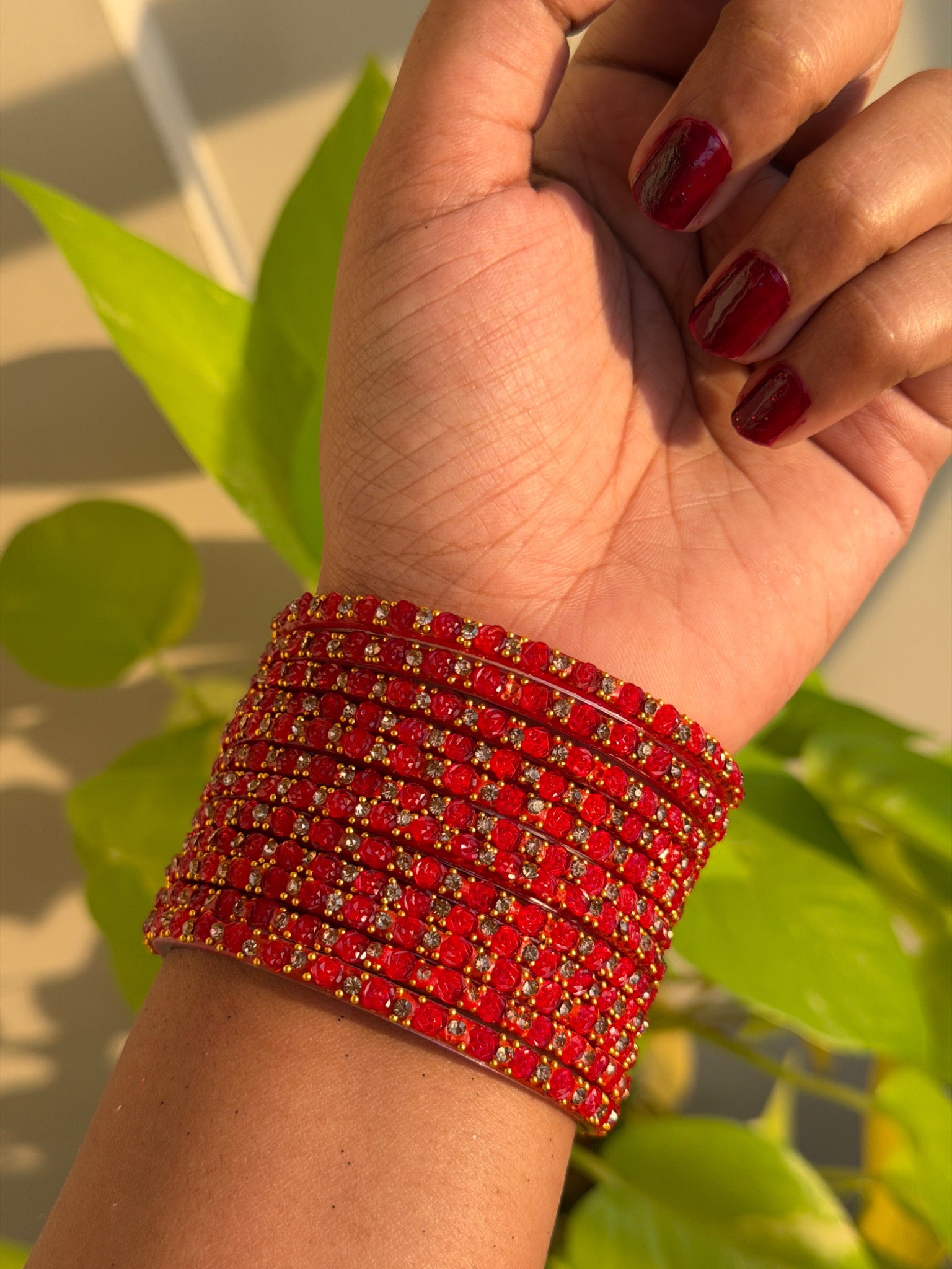 Red Rose Glass Bangles - Set of 12 Bangles