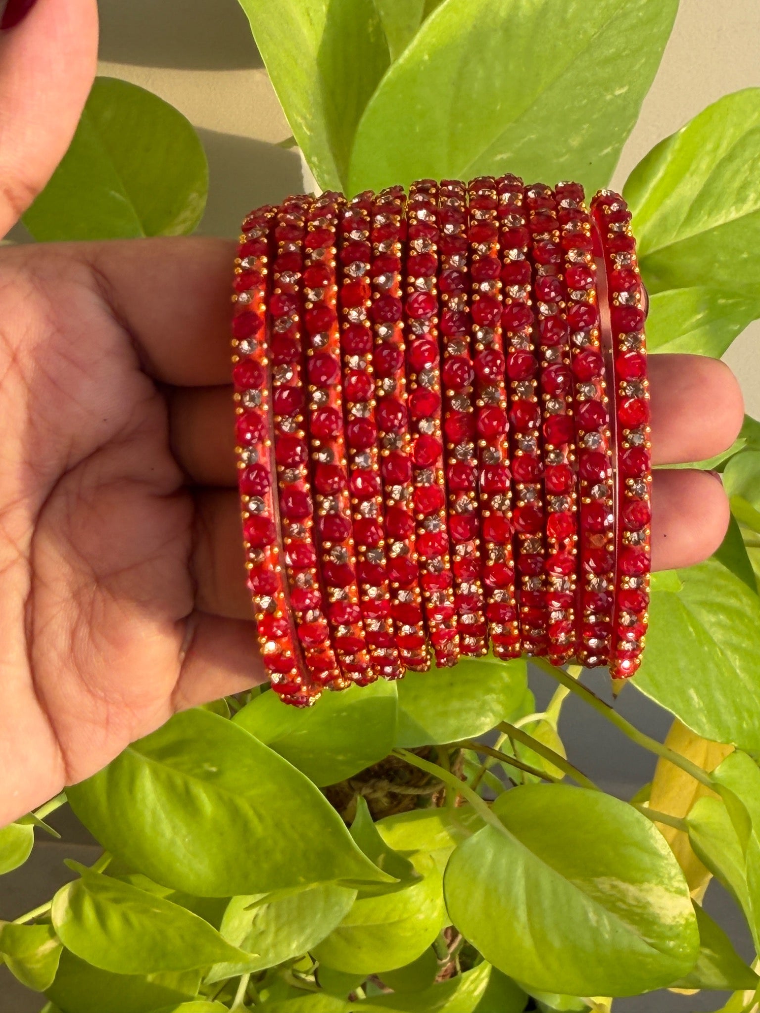 Red Rose Glass Bangles - Set of 12 Bangles